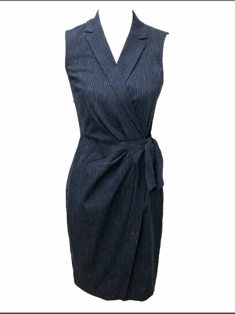 Sleeveless Navy Pinstripe Wrap-Front Mini Dress, SZ 0, NWT - Picture 1 of 14